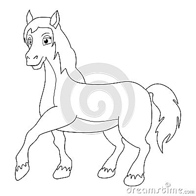 Colorless cartoon Horse or Pony. Coloring pages. Template page for coloring book of funny Mare for kids. Practice worksheet Vector Illustration