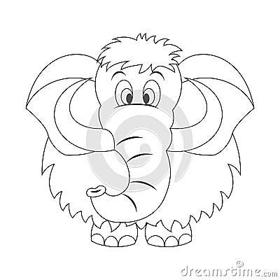 Colorless funny cartoon mammoth. Vector illustration. Coloring page. Vector Illustration