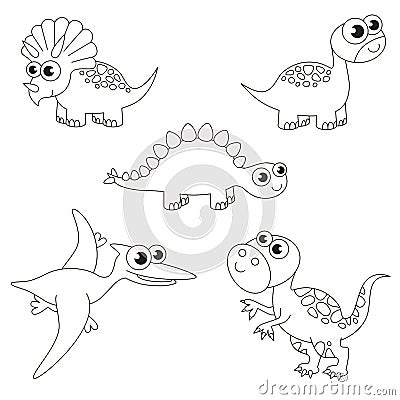 Colorless tremendous dinosaurus dino set, the big page to be colored, simple education game for kids. Vector Illustration