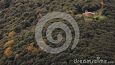 Ermita Sant Elies.The colors of Autumn appear on the mountain, corollarizing it Stock Photo