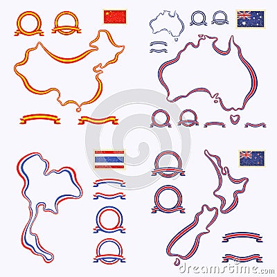 Colors of China, Australia, Thailand and New Zealand Vector Illustration