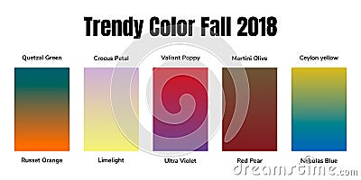 Colors of the 2018 fall Martini Olive, Quetzal Green, Red Pear, Ultra Violet, Limelight, Russet Orange, Ceylon yellow Vector Illustration