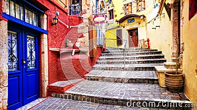 Colors of Greece series - vivid streets of old Chania town, Crete island Stock Photo