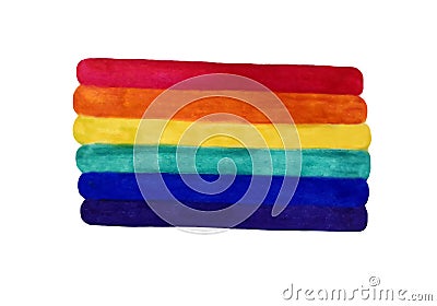Colors of the LGBT rainbow flag. Freehand watercolor illustration. Isolated white background. Cartoon Illustration