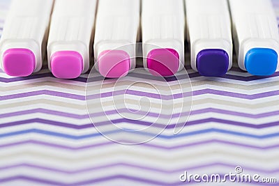 Colors Marker Pens Isolated on paper Background.Alcohol Markers Stock Photo