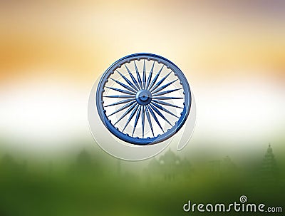 Dharmachakra. Ashoka Chakra. Wheel of the Dharma. Symbol from the flag of India. 3D rendering. Stock Photo