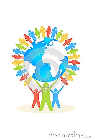 Colors People lift the People Circle Gather Around the Earth Stock Photo