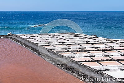 Colors during the salination evaporation process in the salt fields Editorial Stock Photo