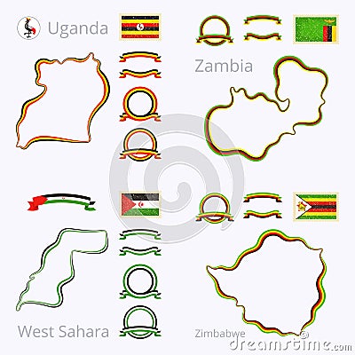 Colors of Uganda, Zambia, Western Sahara and Zimbabwe Vector Illustration