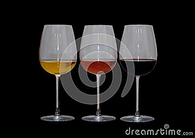 Colors of wine, tree defiant colors in glass Stock Photo