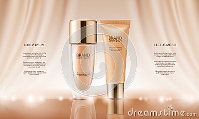 Colorstay make-up in elegant packaging on a background of drop of foundation Vector Illustration