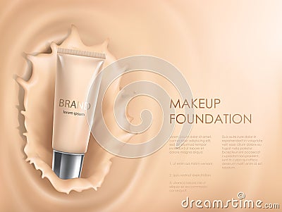 Colorstay make-up in elegant packaging on a background of drop of foundation Vector Illustration