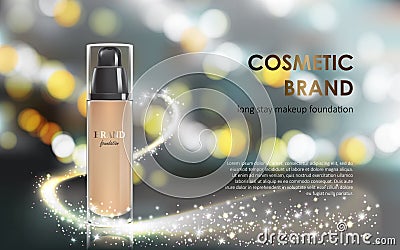 Colorstay make-up in elegant packaging gray background with a bokeh effect and a stream of sparkling dust Cartoon Illustration