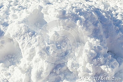 Colose up of pile of soft and fluffy white snow on bright sunny Stock Photo