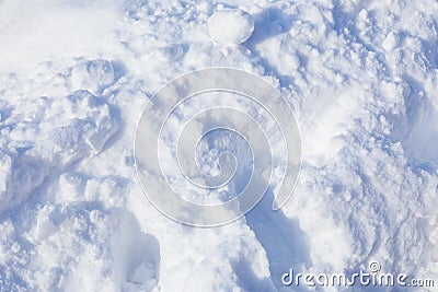 Colose up of pile of soft and fluffy white snow on briht sunny d Stock Photo