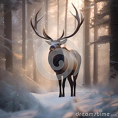 A colossal cosmic antlered elk with branching horns of twinkling stars, wandering through the astral forests5 Stock Photo