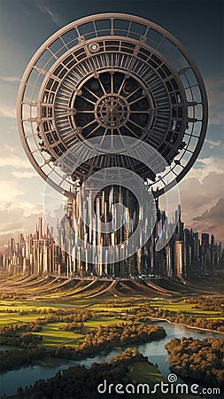 A colossal, intricate clockwork mechanism, its gears and cogs enormous and perpetually in motion Stock Photo