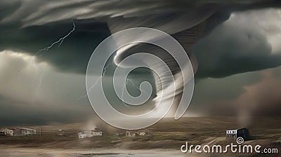 Tornado In Stormy Landscape - Climate Change And Natural Disaster Concept. Stock Photo