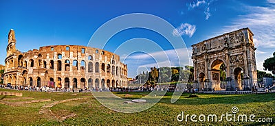 Colosseum and Arch of Constantine, Panoramic view, Rome, Italy Editorial Stock Photo