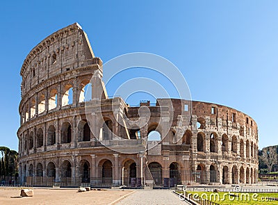 Colosseum or Coliseum Flavian Amphitheatre or Amphitheatrum Flavium also Anfiteatro Flavio or Colosseo. Oval amphitheatre in Rome Stock Photo