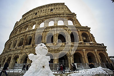 Colosseum and Fori imperiali, snow in Rome Editorial Stock Photo