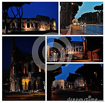Colosseum. Night ruins of ancient Rome. A set of photos Stock Photo