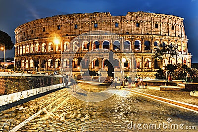The Colosseum night view from the road Editorial Stock Photo