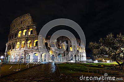 Colosseum night view, Rome. Editorial Stock Photo