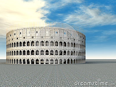 Colosseum in Rome Cartoon Illustration