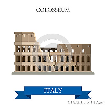 Colosseum Rome Italy Romanian heritage flat vector attraction Vector Illustration