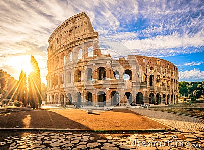 Colosseum at sunrise, Rome. Rome architecture and landmark. Stock Photo