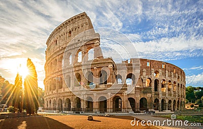 Colosseum at sunrise, Rome. Rome architecture and landmark. Stock Photo