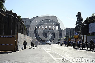 Colosseum and Via dei fori imperiali in Rome Editorial Stock Photo