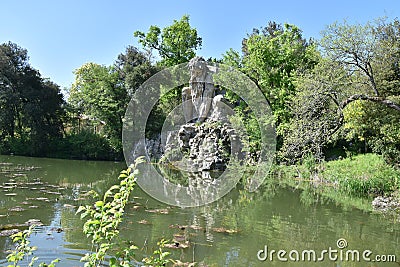 The Colosso dell`Appennino del Giambologna 1580, sculpture located in Florence in the public park of Villa Demidoff Stock Photo