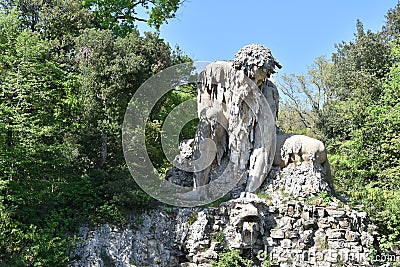 The Colosso dell`Appennino del Giambologna 1580, sculpture located in Florence in the public park of Villa Demidoff Stock Photo