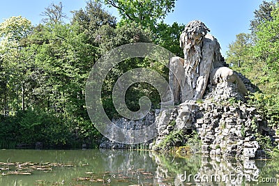 The Colosso dell`Appennino del Giambologna 1580, sculpture located in Florence in the public park of Villa Demidoff Stock Photo