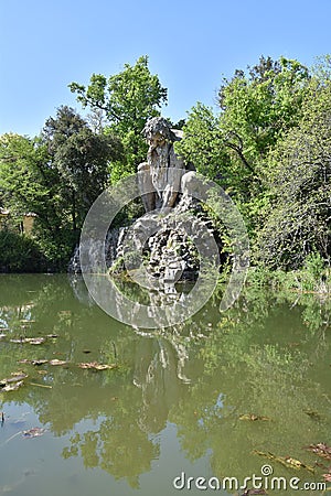 The Colosso dell`Appennino del Giambologna 1580, sculpture located in Florence in the public park of Villa Demidoff Stock Photo