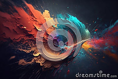 Colour explosion in a dark space. Spatial sequence Synesthesia concept Stock Photo