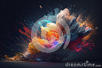 Colour explosion in a dark space. Spatial sequence Synesthesia concept Stock Photo