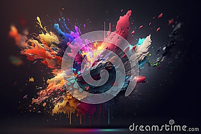 Colour explosion in a dark space. Spatial sequence Synesthesia concept Stock Photo