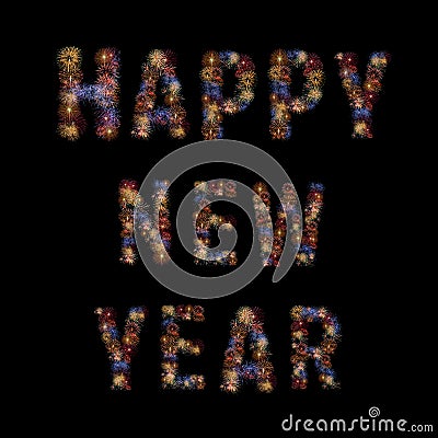Colour fireworks light up forming a HAPPY NEW YEAR Stock Photo