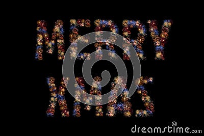 Colour fireworks light up forming a MERRY CHRISTMAS word Stock Photo