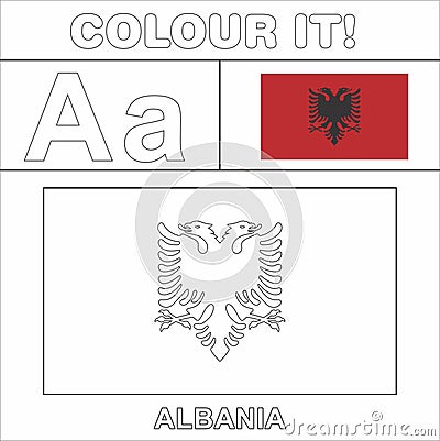 Colour it Kids colouring Page country starting from English Letter A a Albania How to ColorFlag Stock Photo