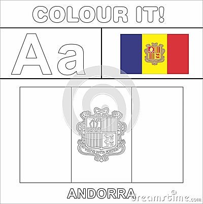 Colour it Kids colouring Page country starting from English Letter A a Andorra How to ColorFlag Stock Photo