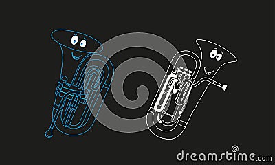 Colour neon line, vector stock flat characters, shape or outline forms of musical instruments as baritone and euphonium ensemble i Vector Illustration