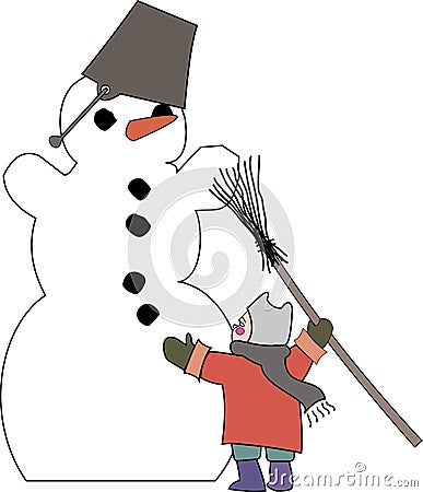 Colour picture young child making a snowman Vector Illustration