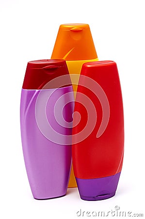 Colour plastic bottles sham Stock Photo