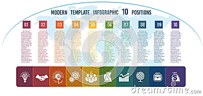 Colour squares with columns for the text on a world map 10 posit Vector Illustration