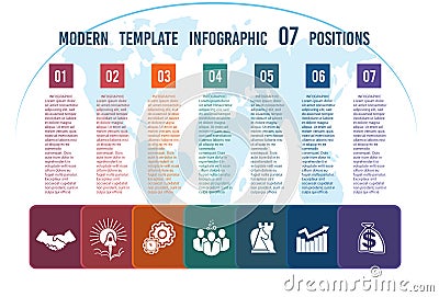 Colour squares with columns for the text on a world map 07 posit Vector Illustration