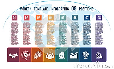 Colour squares with columns for the text on a world map 08 posit Vector Illustration